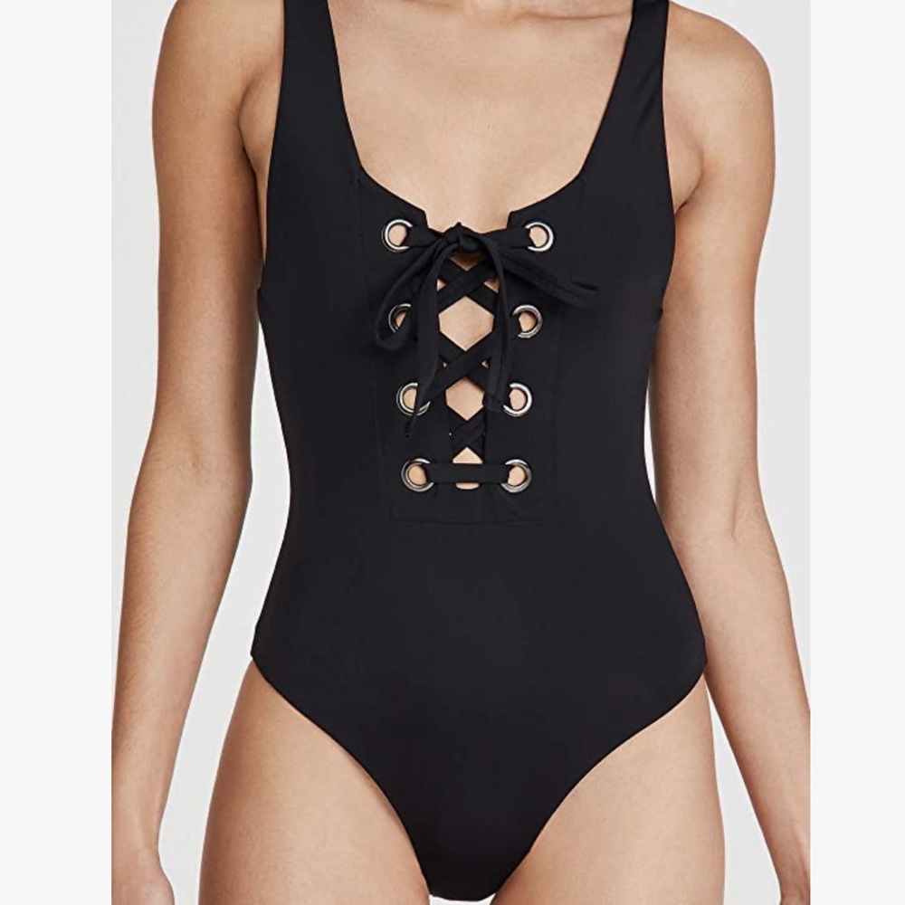 NWT Mara Hoffman Black Lace-Up One Piece Swimsuit
